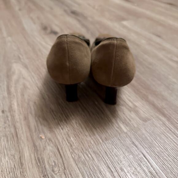 Cole Haan Brown Suede Chain Pumps 8B – Classic Square Toe Kitten Heels Workwear - Picture 6 of 8